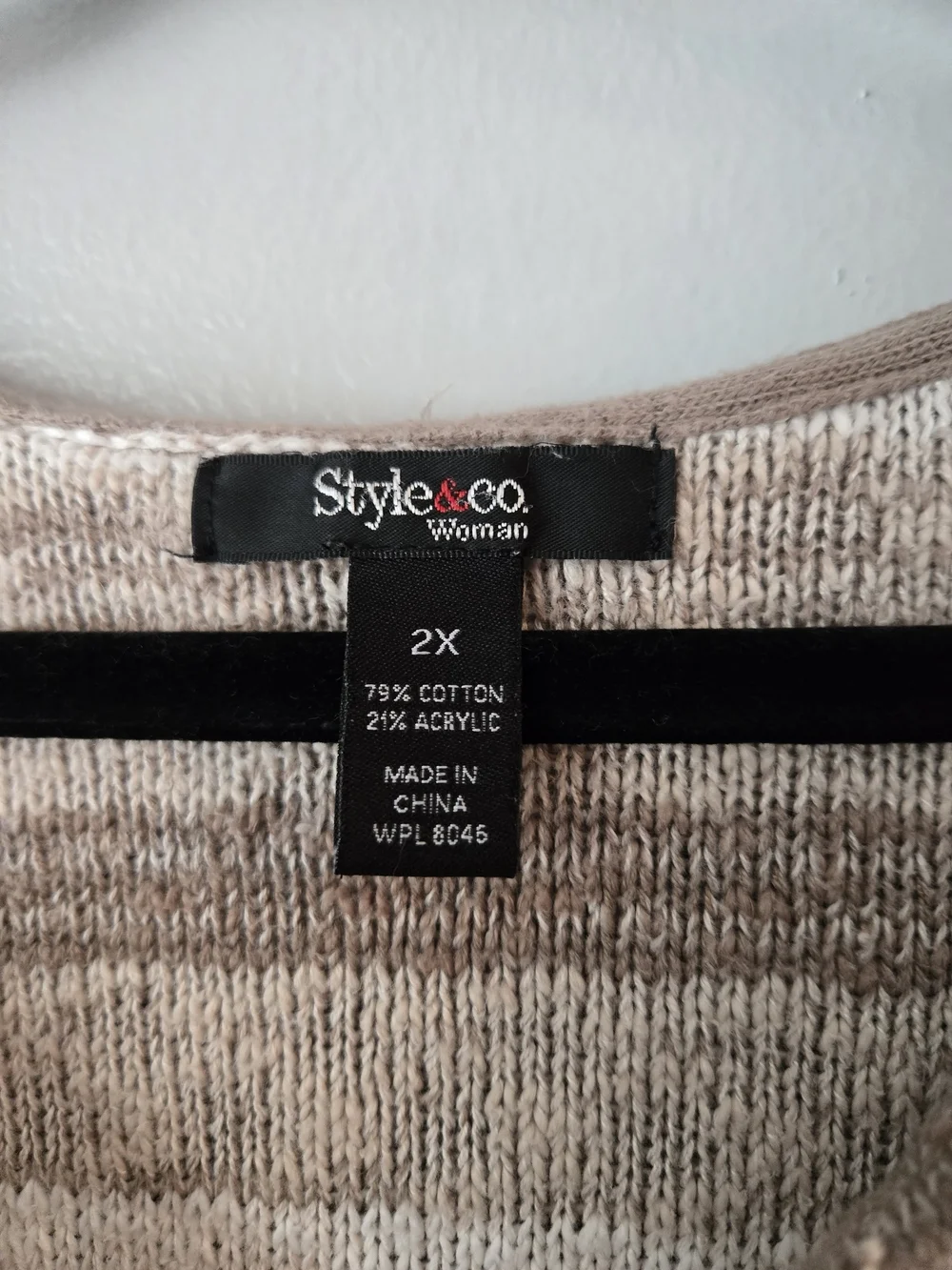 Style & Co Woman Striped Knit Hoodie Sweater Beige Brown Curved Hem Flaw 2X